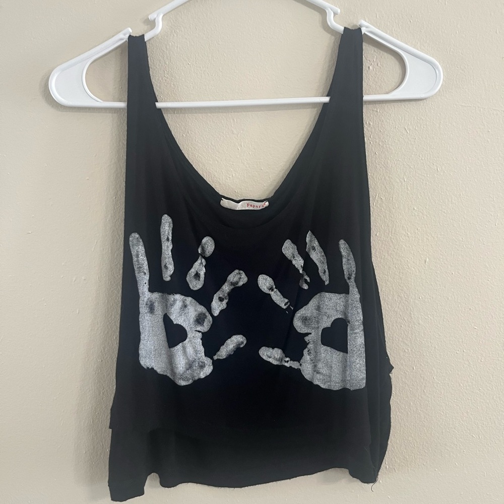 Papaya Black Tank Top with Handprint Design